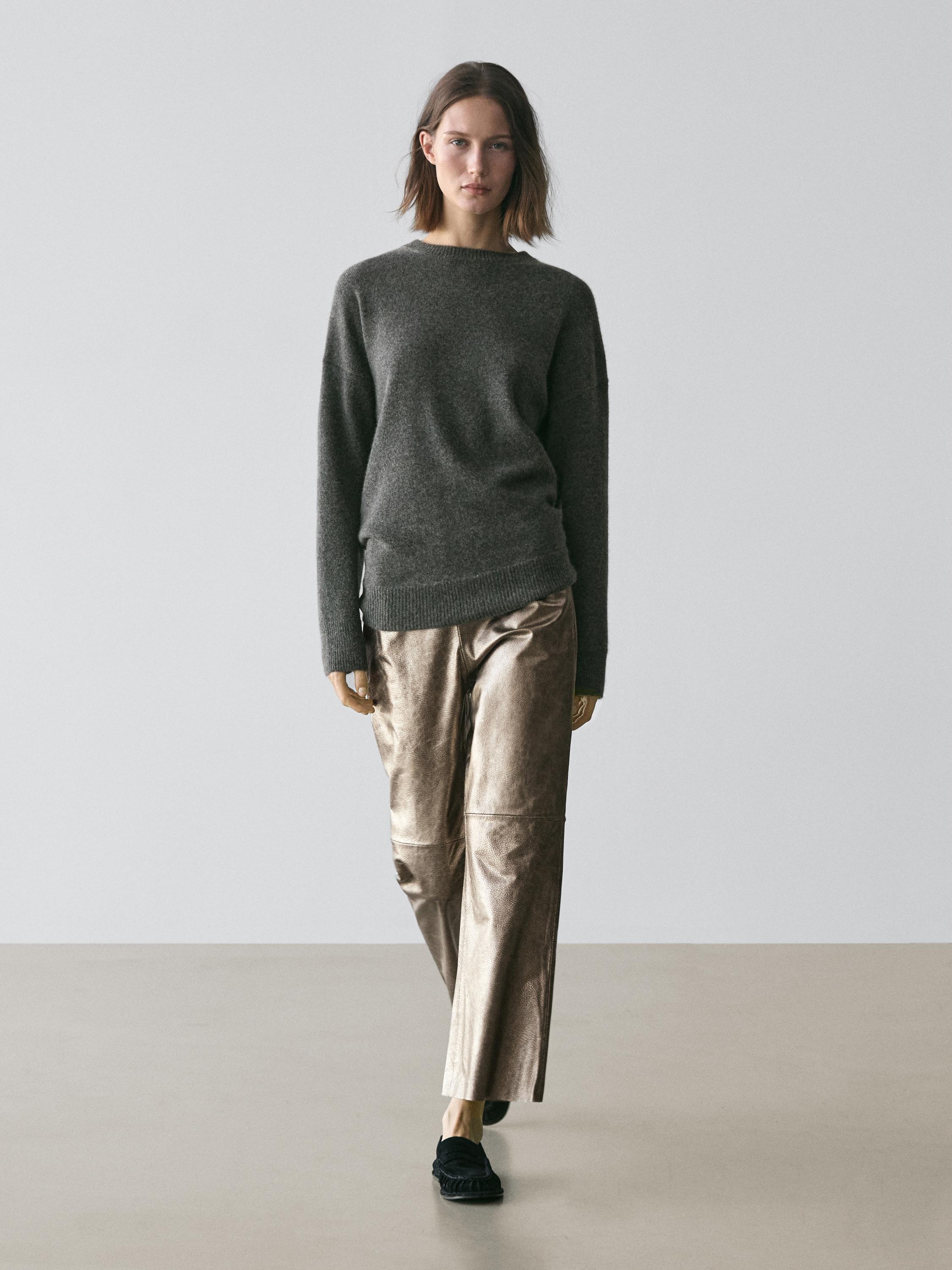 Pantalon en cuir nappa métallisé